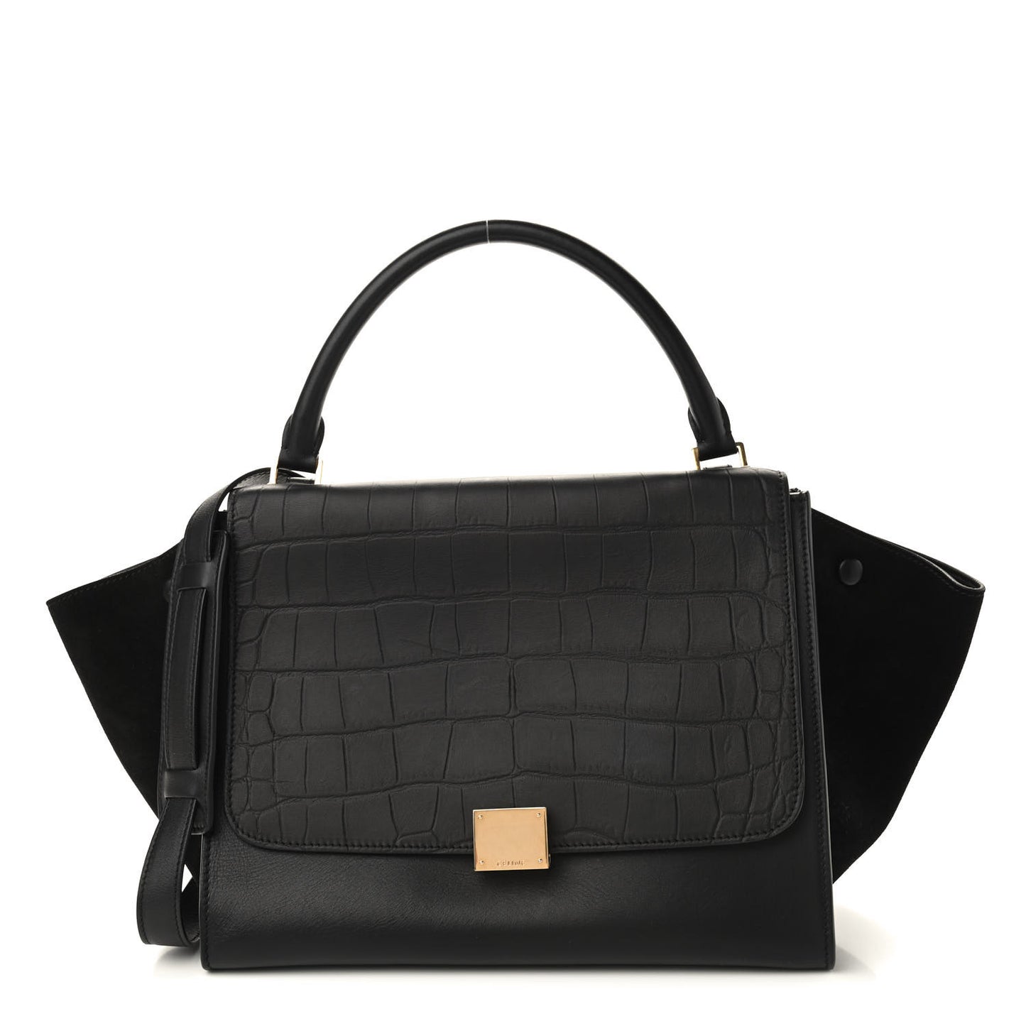 Crocodile Embossed Calfskin Suede Medium Trapeze Black