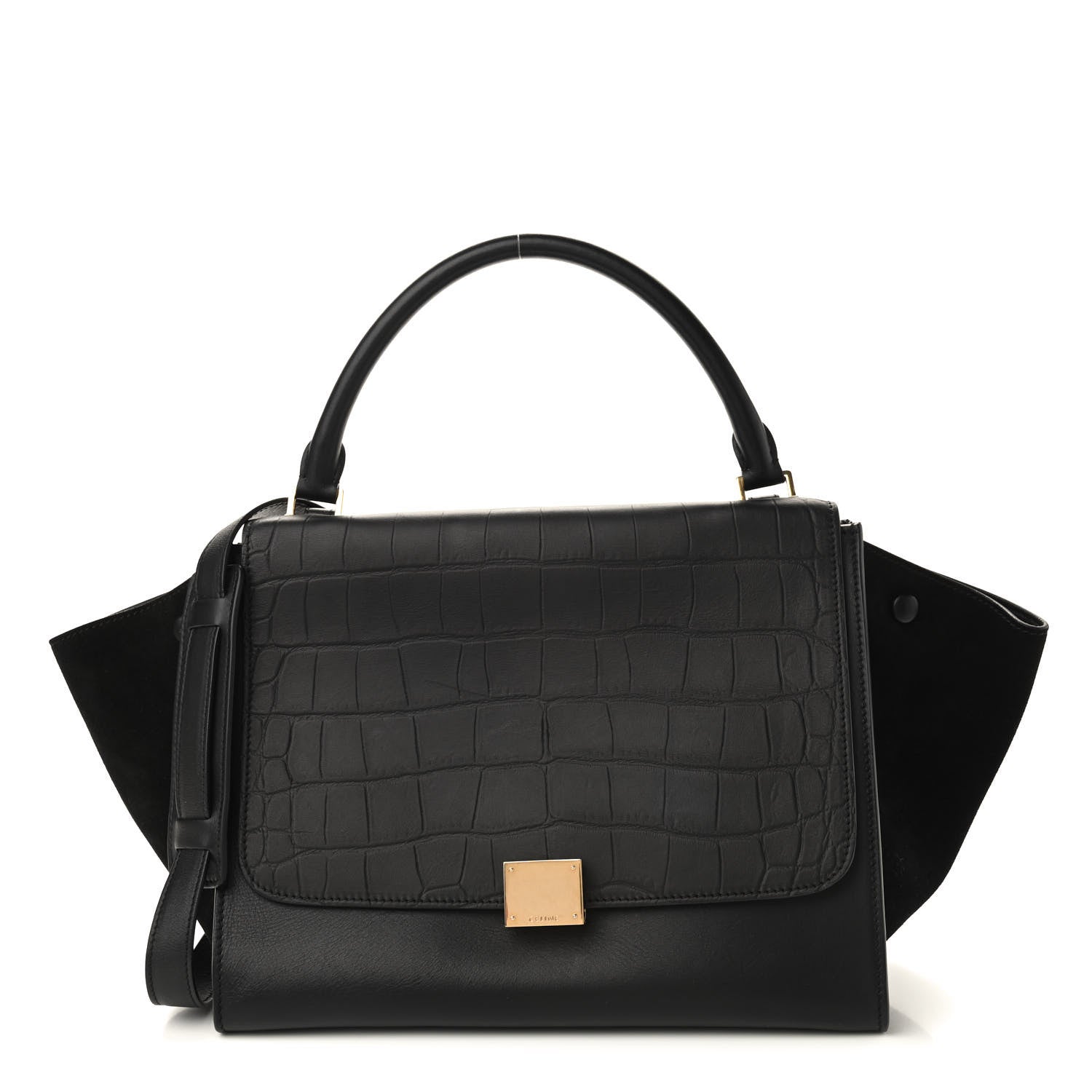 Celine Crocodile Embossed Calfskin Suede Medium Trapeze Black 1 of 10