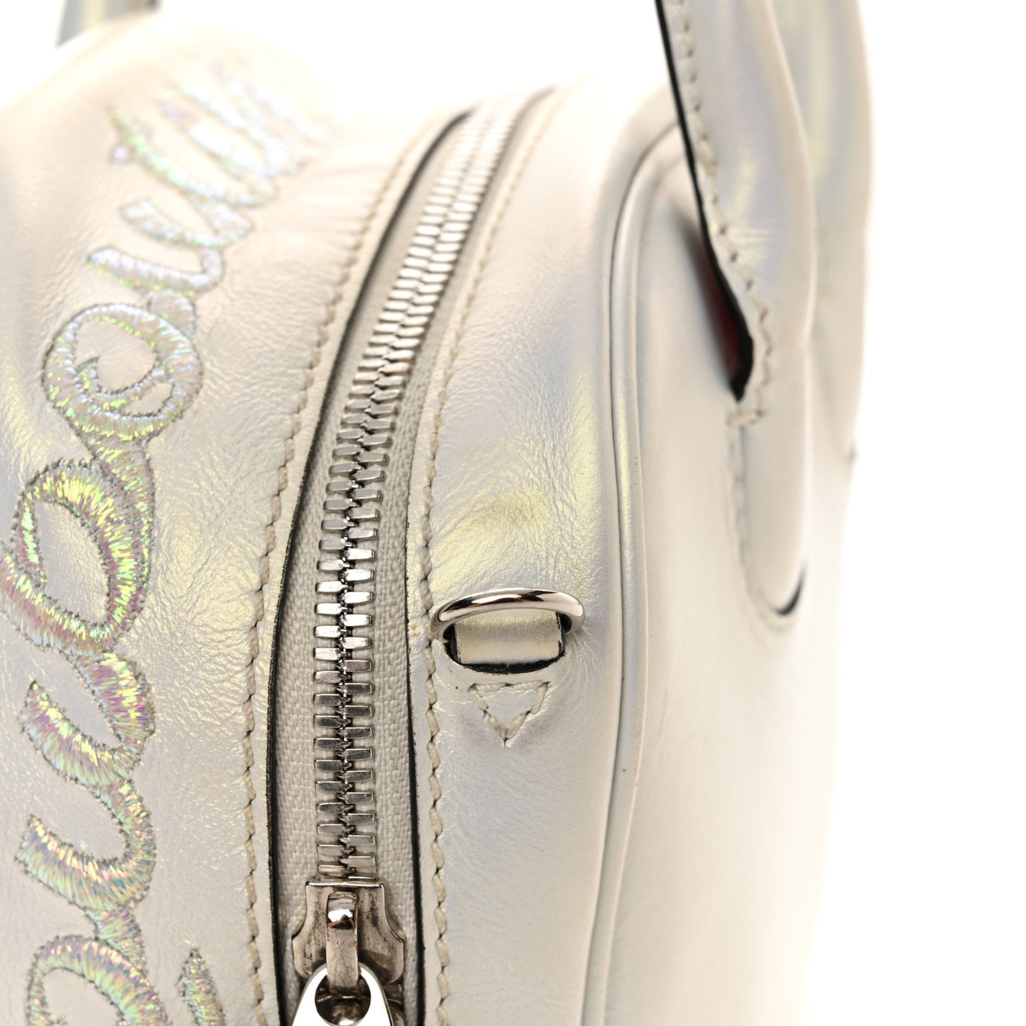 Iridescent Calfskin Paris Nano Collage Marie Jane Tote White
