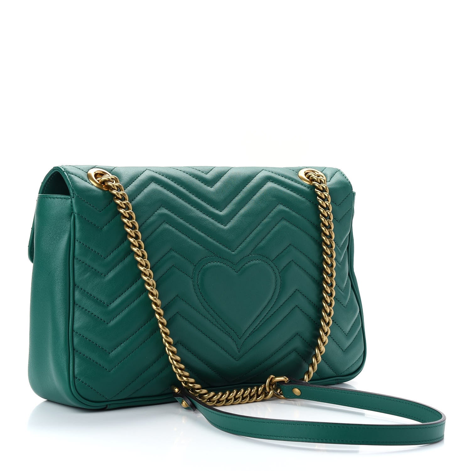 Gucci Calfskin Matelasse Medium GG Marmont Shoulder Bag Emerald Green 3 of 9