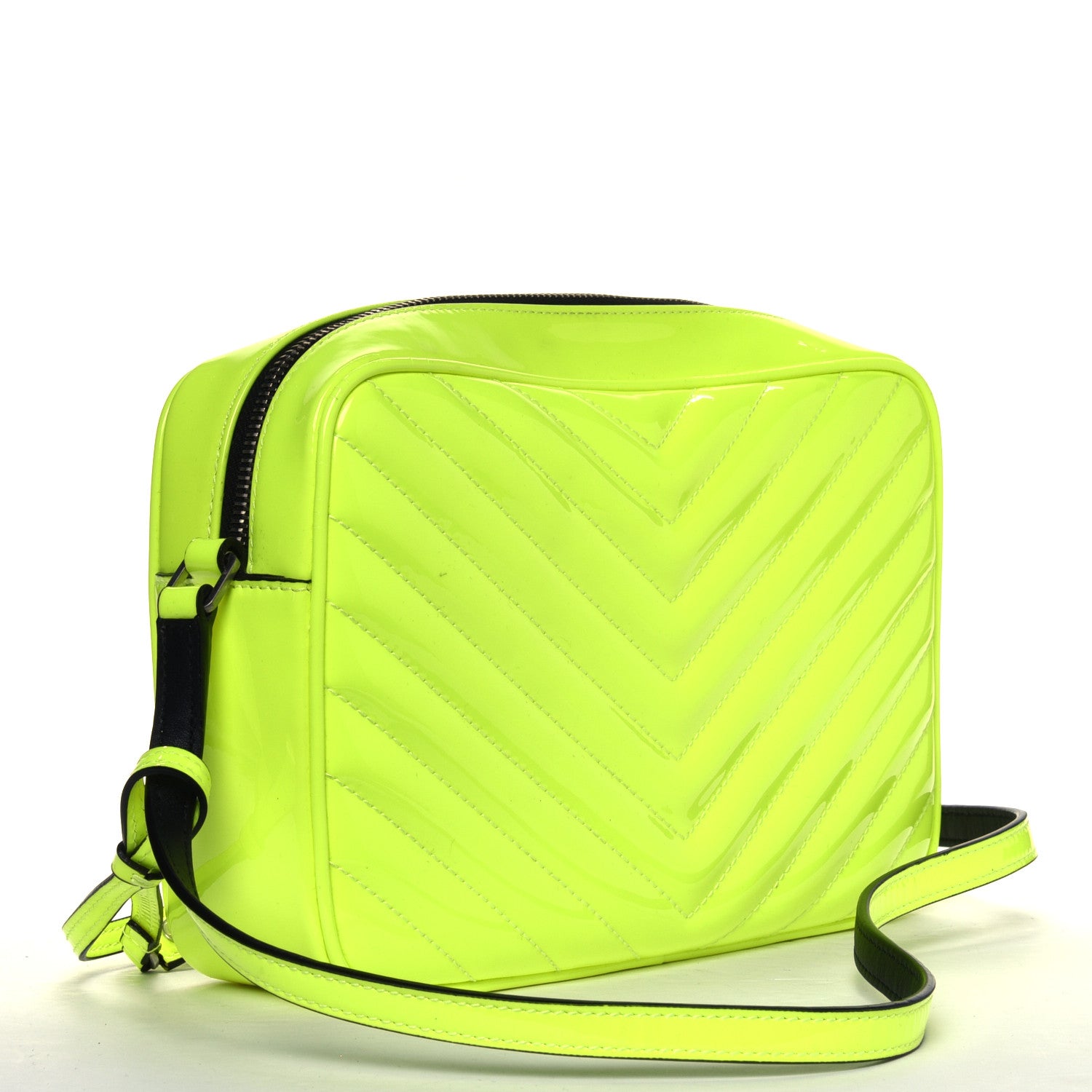 Saint Laurent Patent Calfskin Matelasse Monogram Lou Camera Bag Neon Yellow 2 of 6