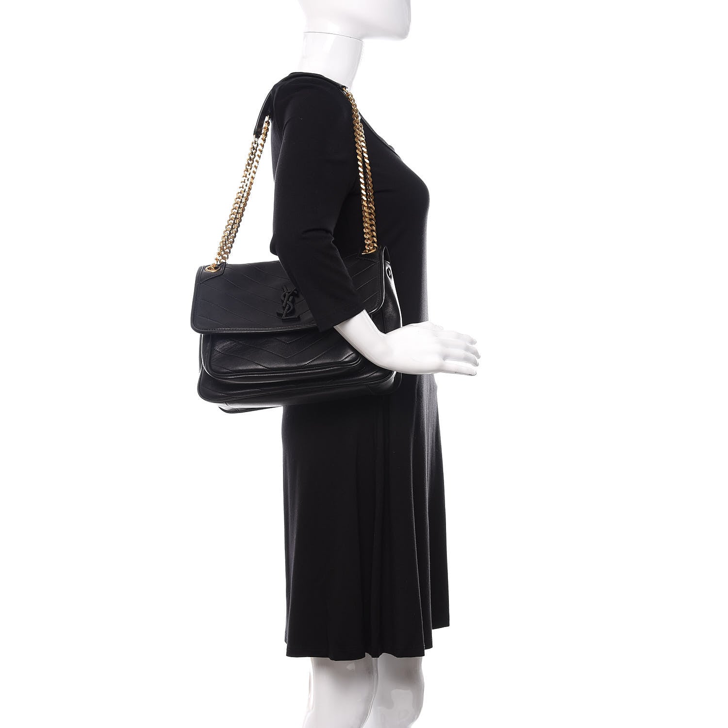 Saint Laurent Lambskin Matelasse Monogram Medium Niki Chain Satchel Black 2 of 9