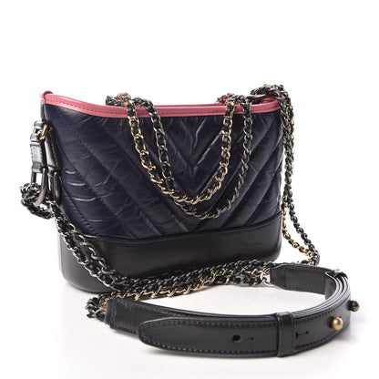 Chanel Aged Calfskin Chevron Quilted Small Gabrielle Hobo Dark Pink Navy 5 of 11