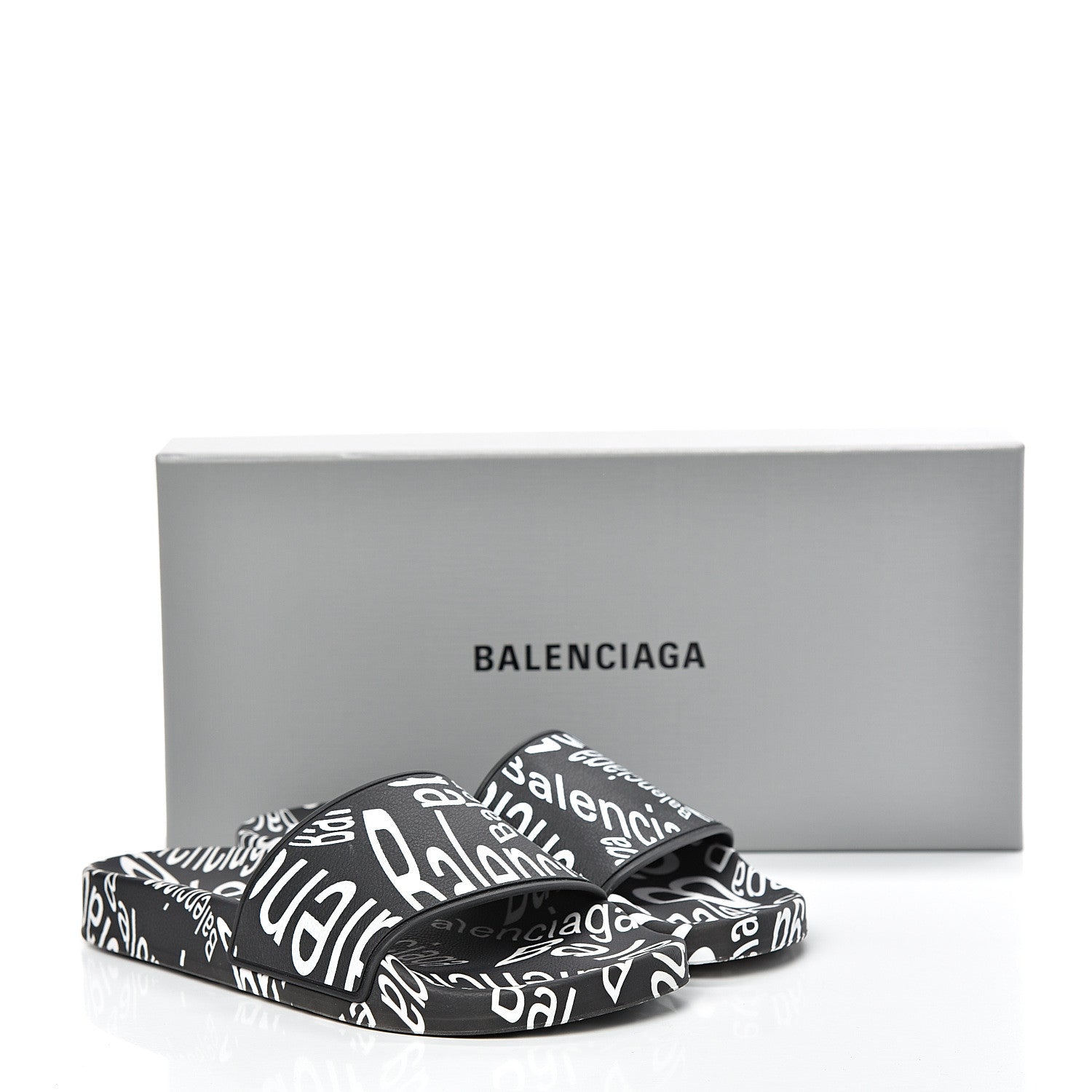 Balenciaga Rubber Wave Printed Womens Logo Pool Slide Sandals 36 Black 8 of 8