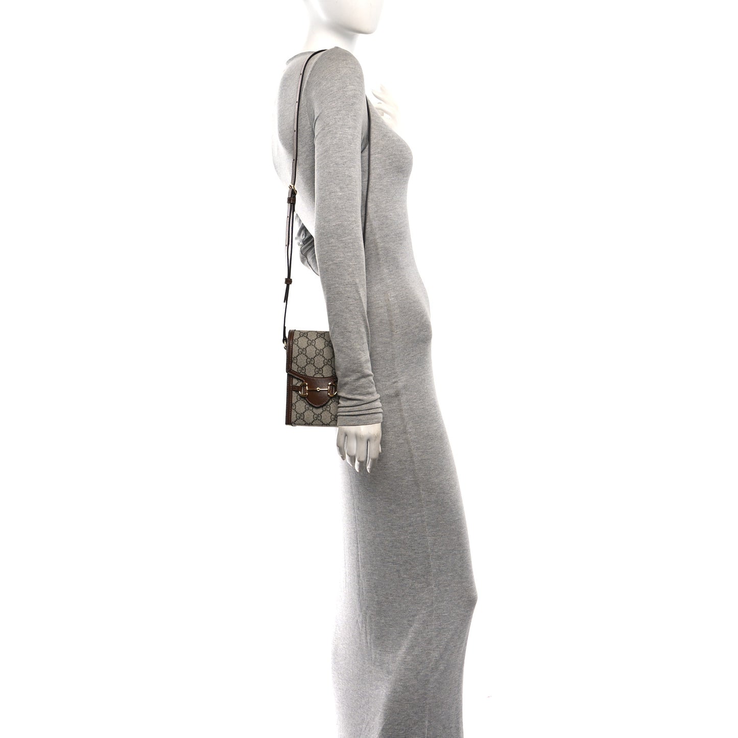 GG Supreme Monogram Mini Horsebit 1955 Crossbody Bag Beige Brown Sugar