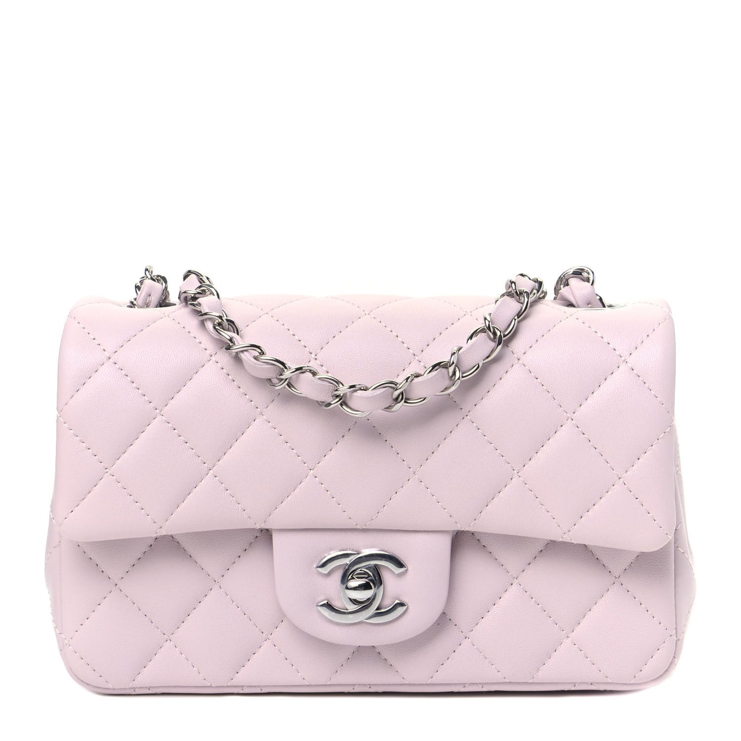 Lambskin Quilted Mini Rectangular Flap Light Purple