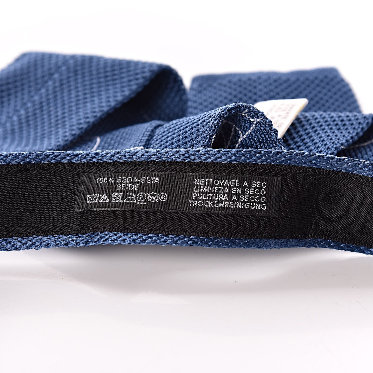 Silk Mens Tete A Tete Equestre Cravate Tricot Neck Tie Blue Jean Blanc