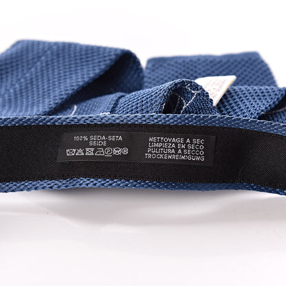 Hermes Silk Mens Tete A Tete Equestre Cravate Tricot Neck Tie Blue Jean Blanc 4 of 5