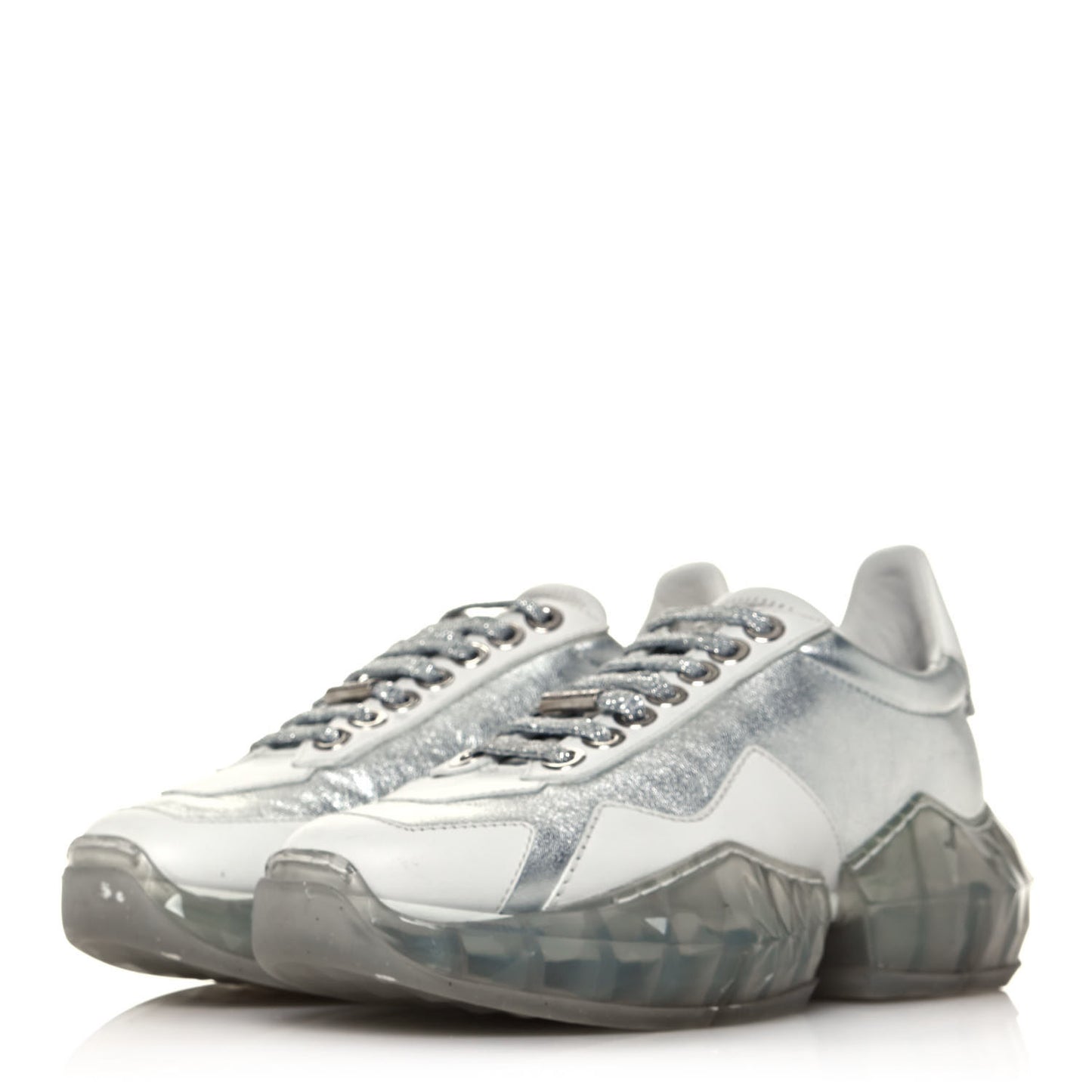 Metallic Calfskin Womens Diamond F Low Top Sneaker 36.5 White Silver