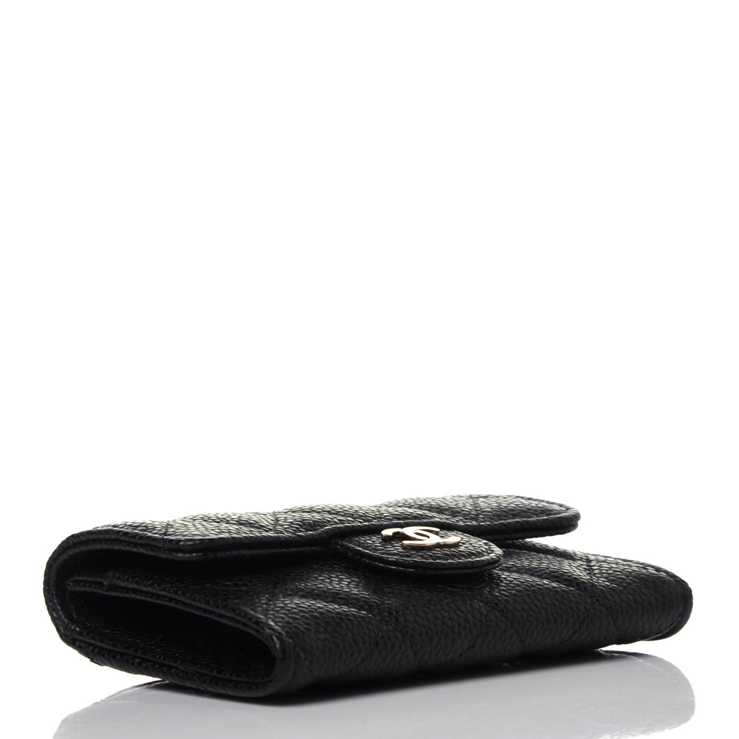 Caviar Quilted Flap Card Holder Wallet Black