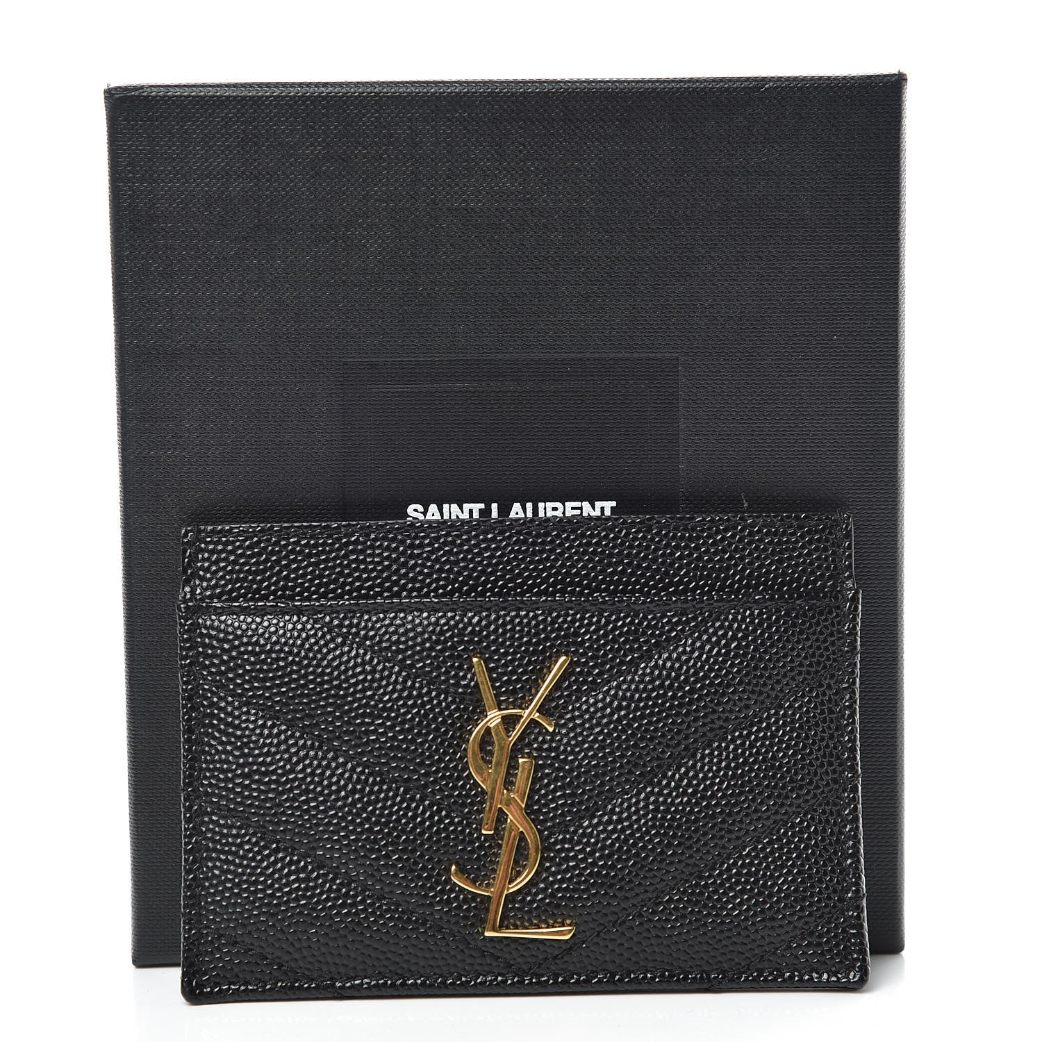 Saint Laurent Grain De Poudre Matelasse Chevron Monogram Credit Card Case Black 7 of 7
