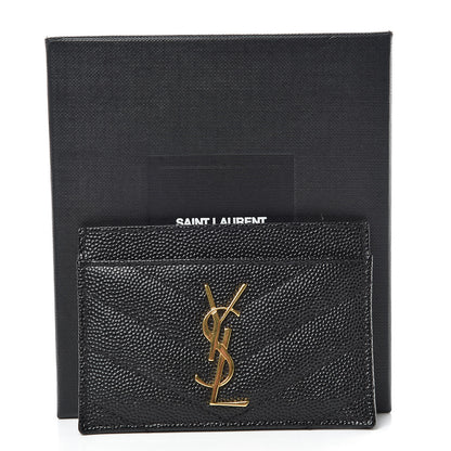 Saint Laurent Grain De Poudre Matelasse Chevron Monogram Credit Card Case Black 7 of 7