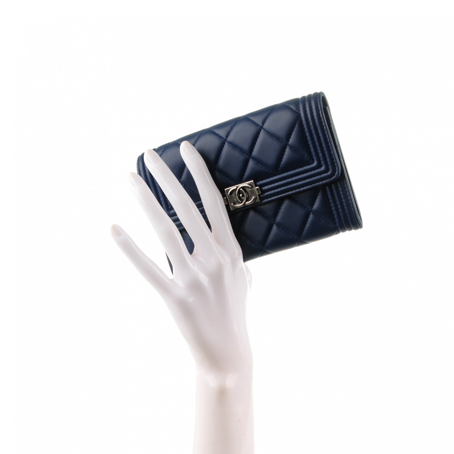 Chanel Lambskin Quilted Boy Card Holder Wallet Navy 2 of 7