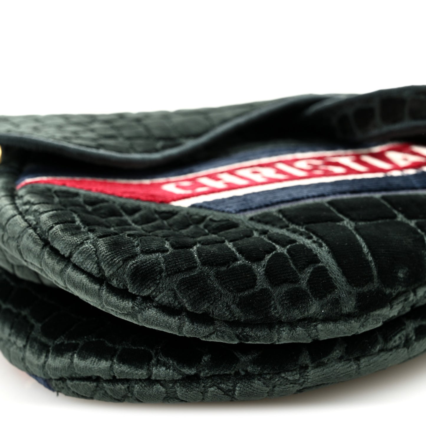Velvet Crocodile Effect Saddle Bag Green