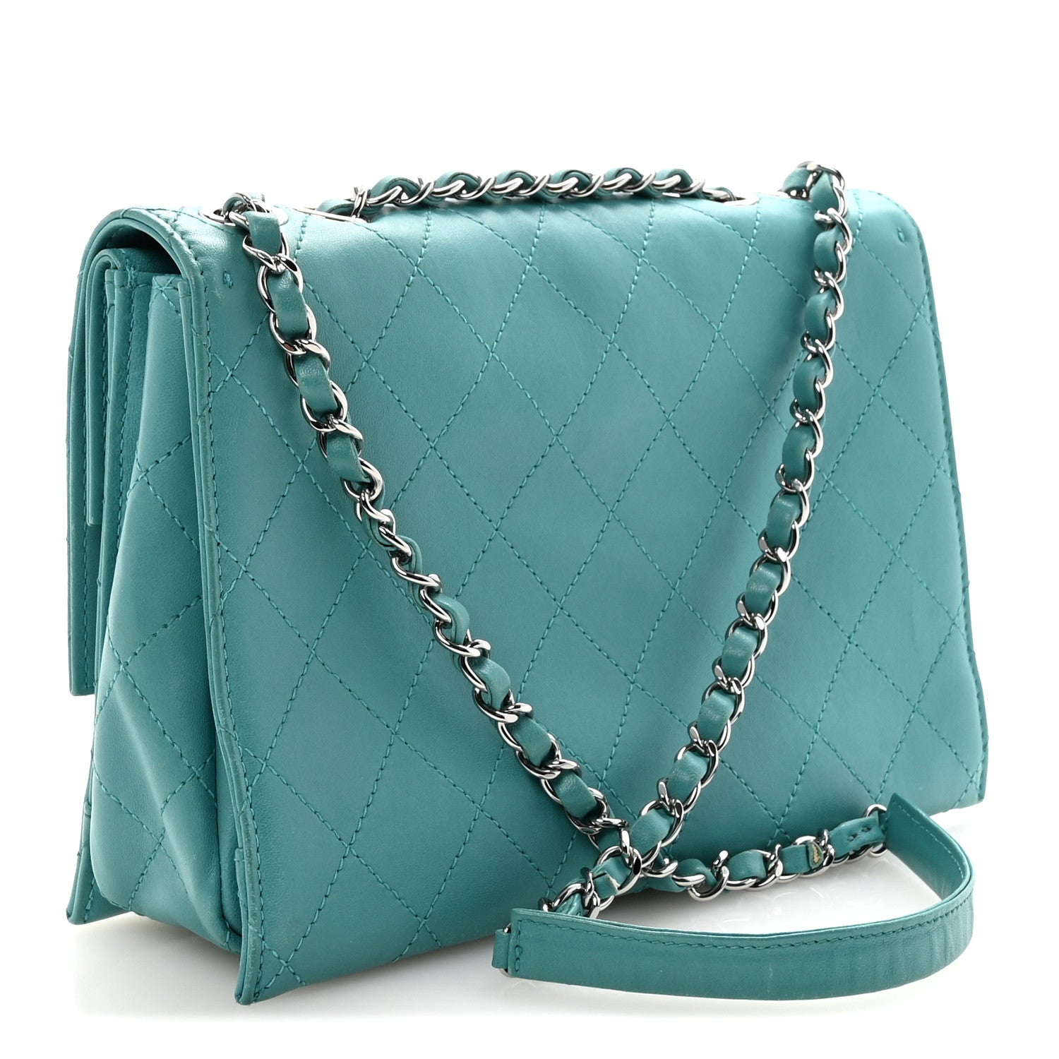 Chanel Calfskin Stitched Double Flap Bag Turquoise 3 of 10