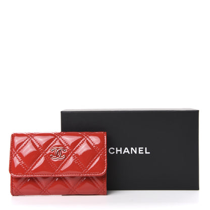 Chanel Patent Quilted Double Stitched Flap Card Holder Red 8 of 8