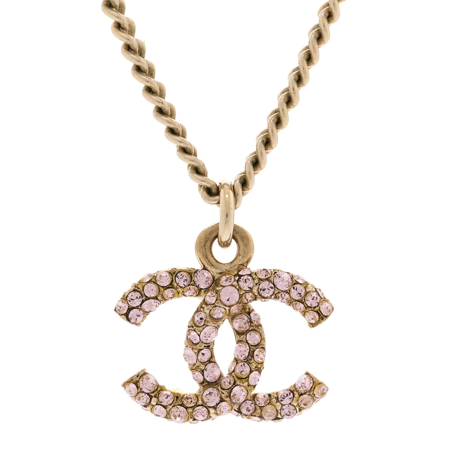 Chanel Crystal CC Pendant Necklace Purple Light Gold 4 of 5