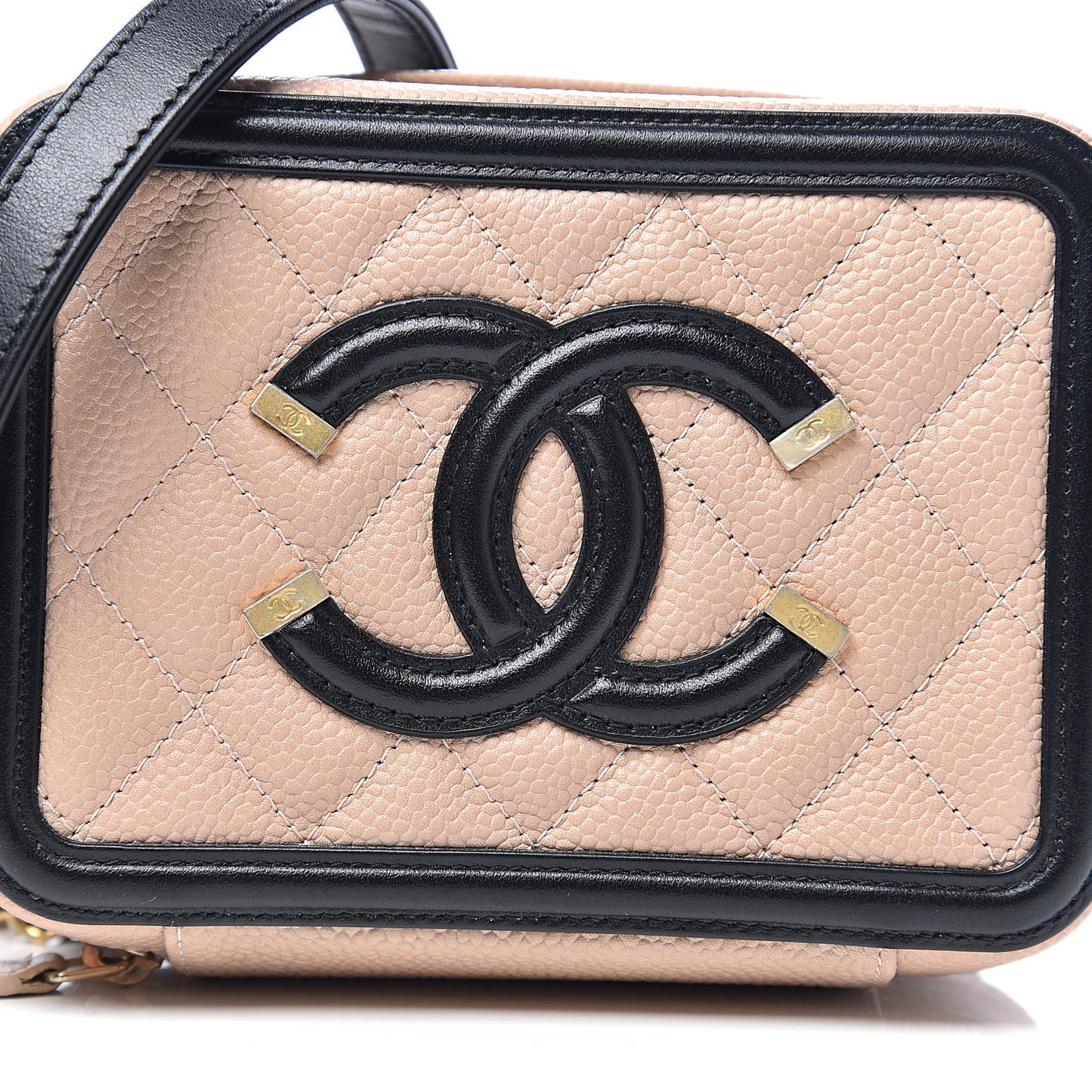 Caviar Quilted CC Filigree Vanity Clutch With Chain Beige Black