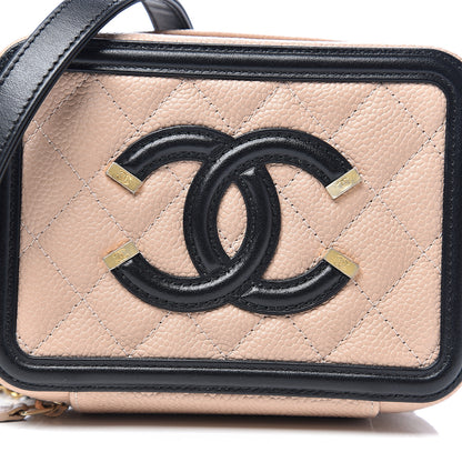 Chanel Caviar Quilted CC Filigree Vanity Clutch With Chain Beige Black 9 of 9