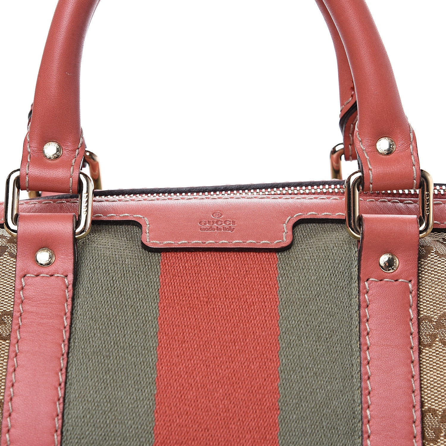 Gucci Monogram Medium Vintage Web Boston Pink 14 of 16