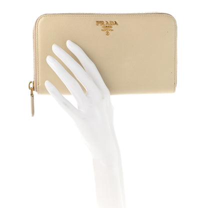 Prada Saffiano Metal Zip Around Wallet Cera 2 of 8
