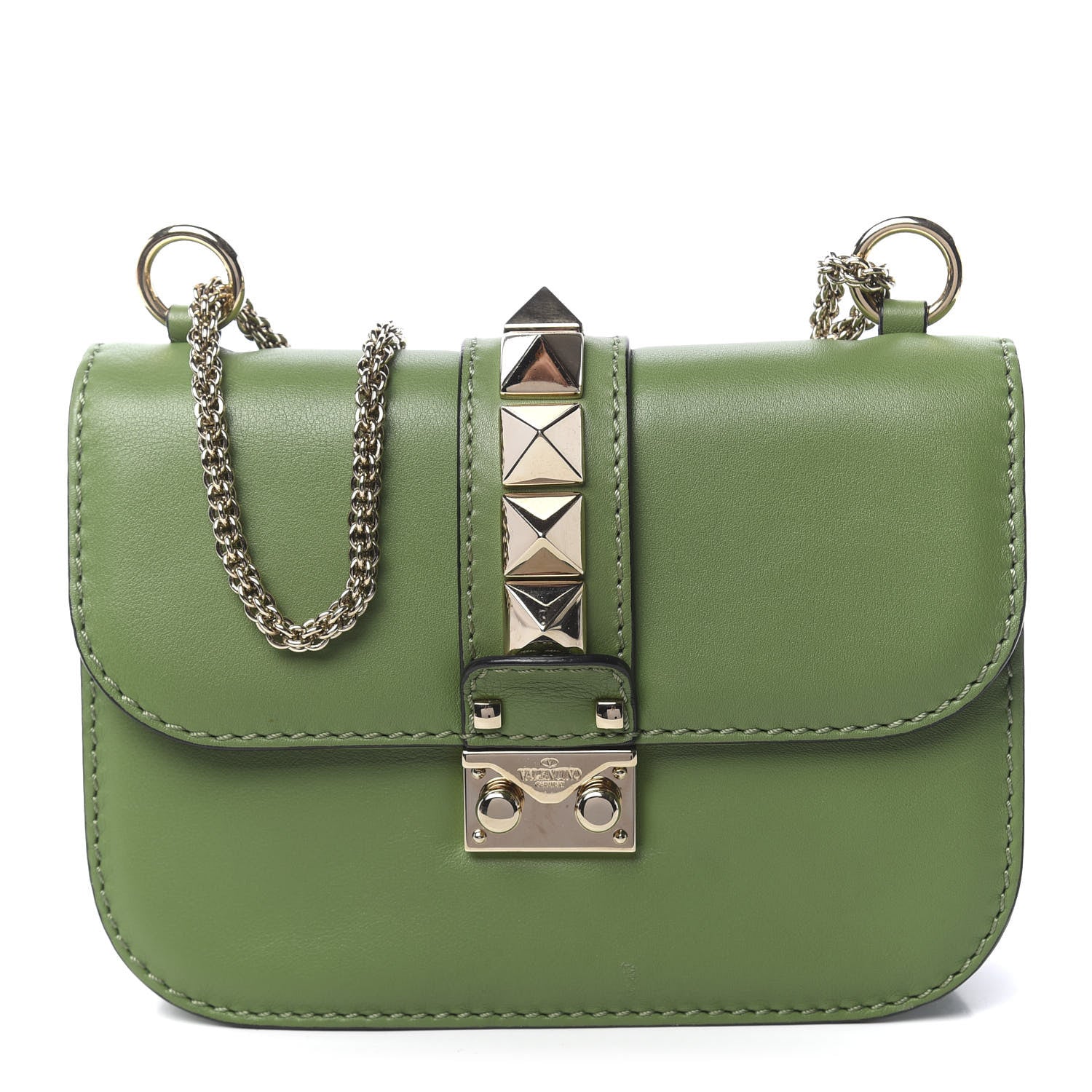 Valentino Garavani Vitello Small Glam Lock Rockstud Flap Green 1 of 10