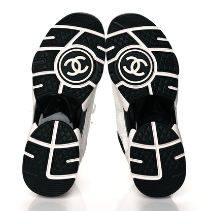 Chanel Mesh Suede Calfskin Grained Calfskin Womens CC Sneakers 41 White Black 5 of 9