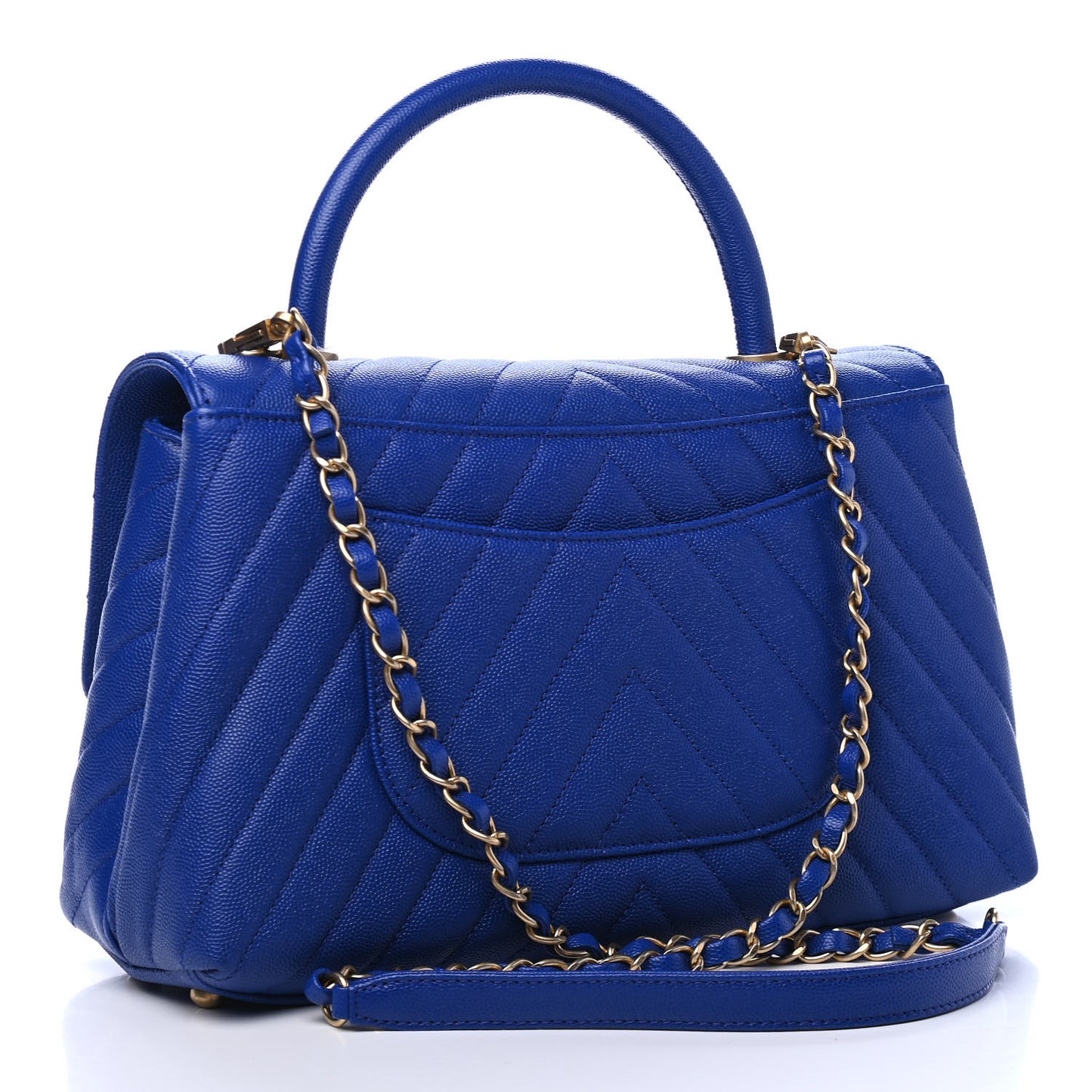Caviar Chevron Quilted Small Coco Handle Flap Blue