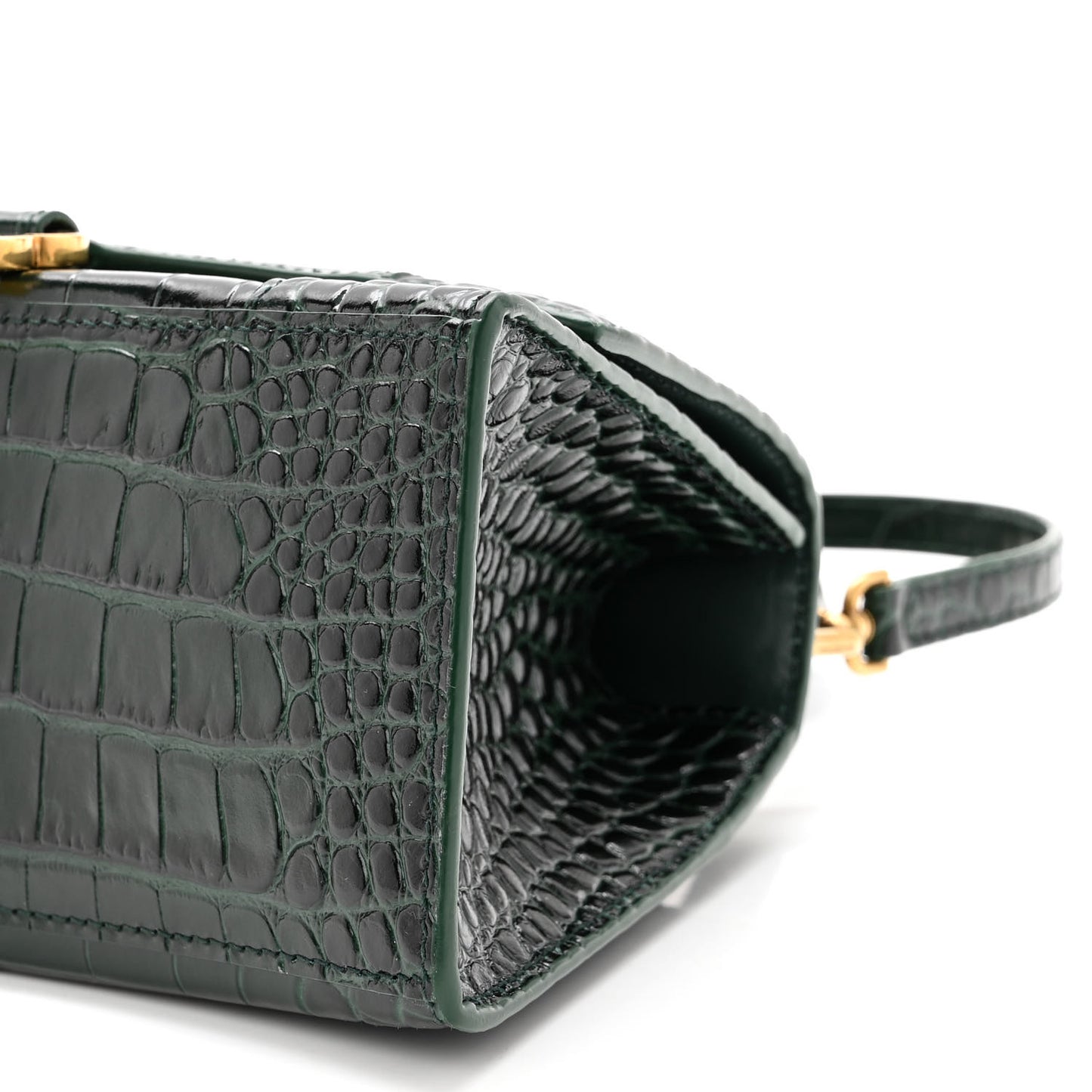 Shiny Calfskin Crocodile Embossed Small Hourglass Top Handle Bag Forest Green