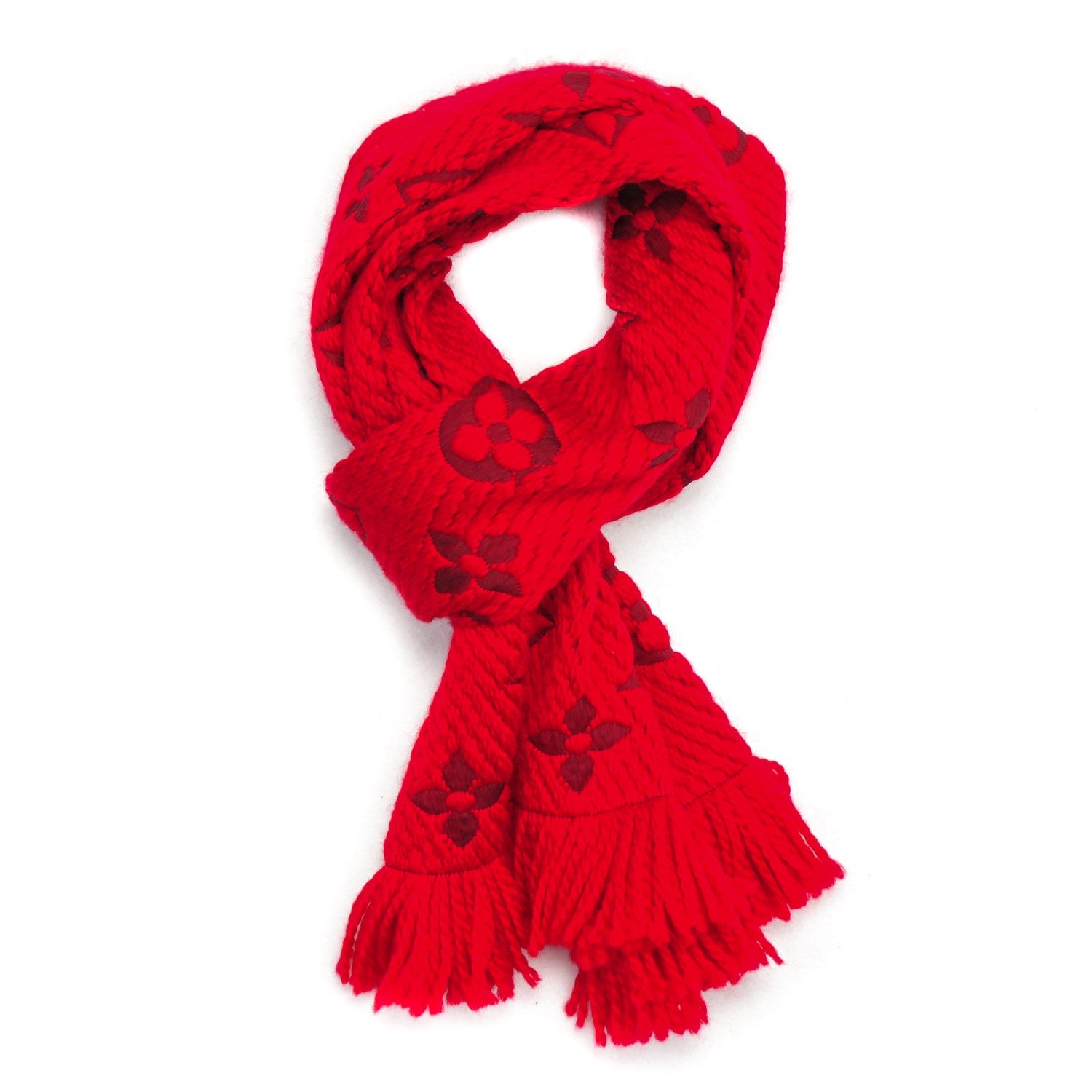 Louis Vuitton Wool Silk Logomania Scarf Rubis 1 of 5