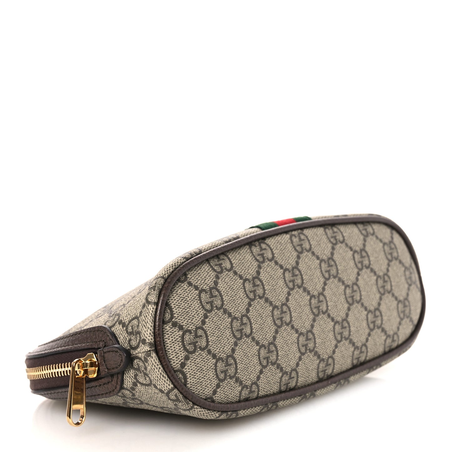 GG Supreme Monogram Textured Calfskin Web Large Ophidia Cosmetic Case Beige Ebony New Acero