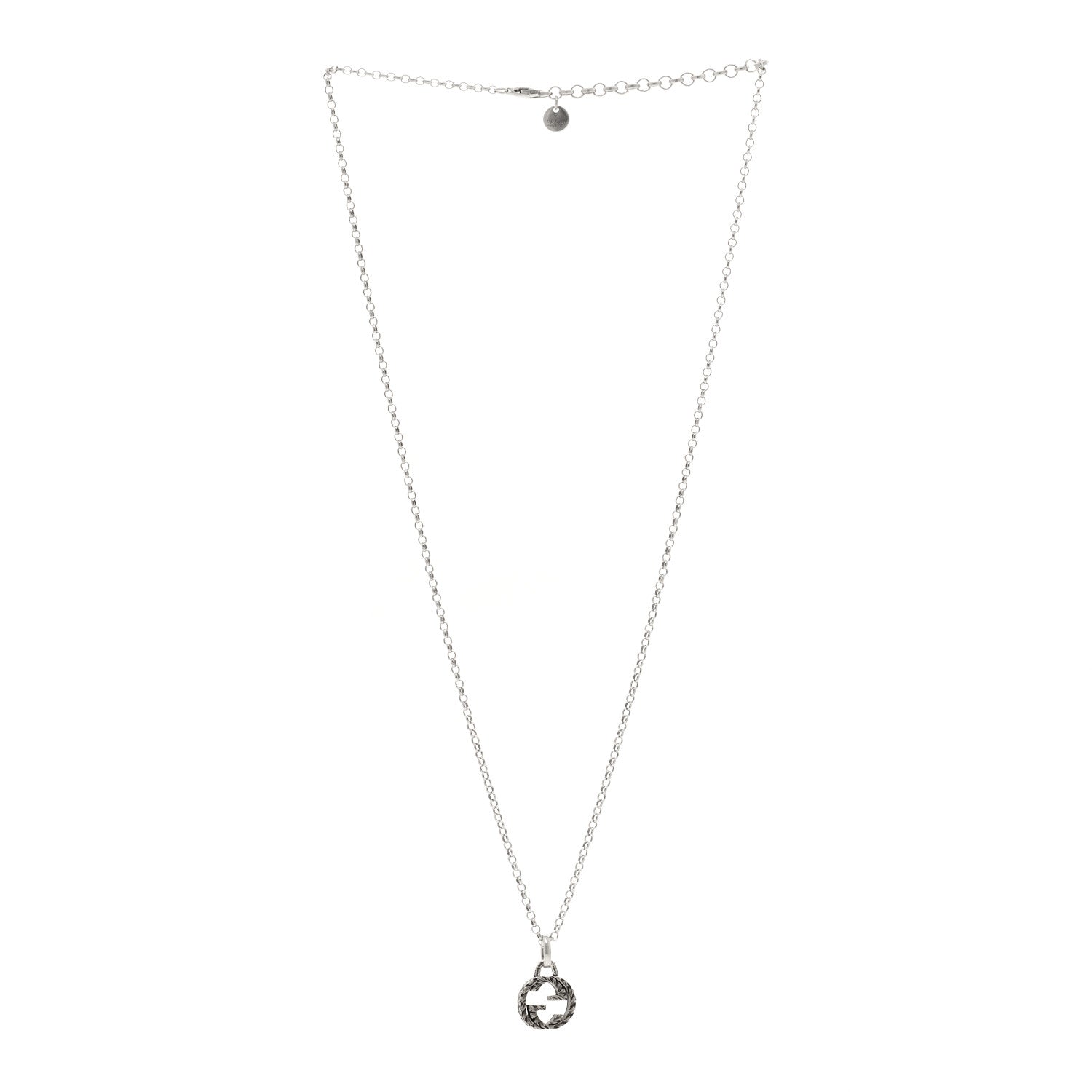 Gucci Sterling Silver Small Textured Interlocking G Pendant Necklace 3 of 4