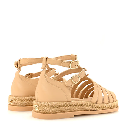 Chanel Lambskin Espadrille Sandals 37 Beige 5 of 9