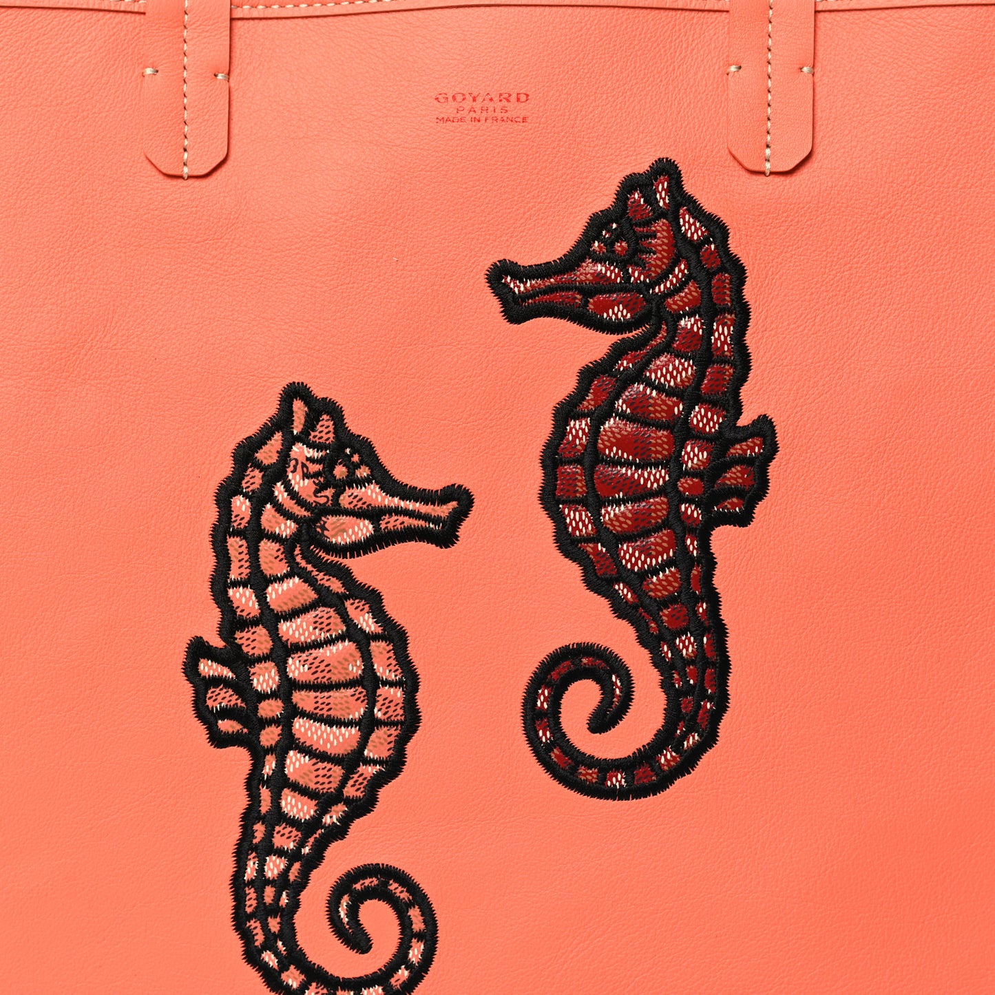 Goyardine Embroidered Seahorse Reversible Anjou PM Coral