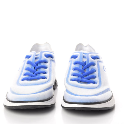 Chanel Calfskin Mesh Lycra Womens Logo Sneakers 39 White Blue 3 of 9