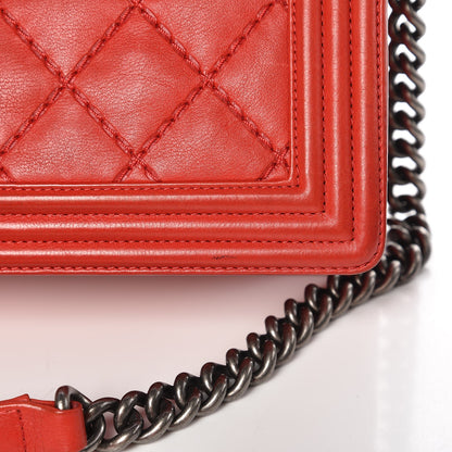 Chanel Calfskin Quilted Double Stitch Medium Boy Flap Red 10 of 12