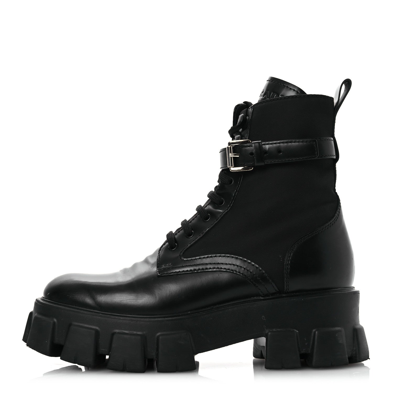 Prada Spazzolato Rois Nylon Metal Triangle Logo Monolith Pouch Pocket 55mm Boots 39.5 Black 1 of 15