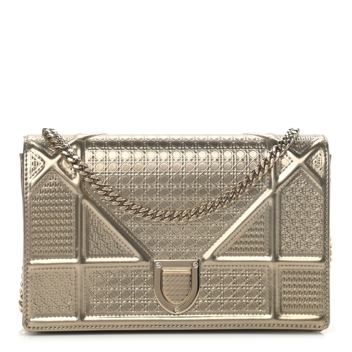 Metallic Patent Micro-Cannage Diorama Wallet on Chain Pouch Gold