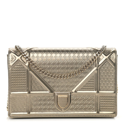 Christian Dior Metallic Patent Micro-Cannage Diorama Wallet on Chain Pouch Gold 1 of 14