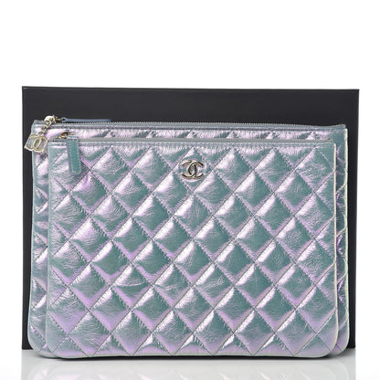 Chanel Iridescent Crumpled Lambskin Double Cosmetic Case Light Blue 14 of 15