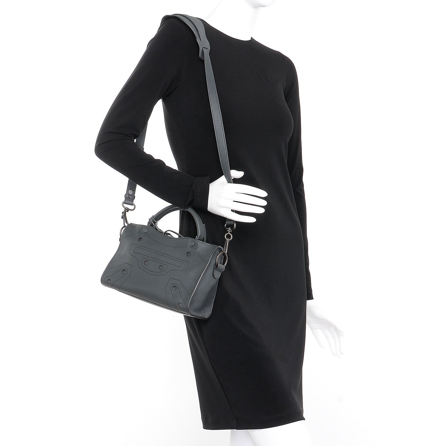 Balenciaga Veau Soyeux Perforated Blackout Hardware Mini City Gris Fossile 2 of 7