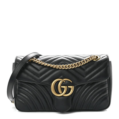 Gucci Calfskin Matelasse Small GG Marmont Shoulder Bag Black 1 of 12