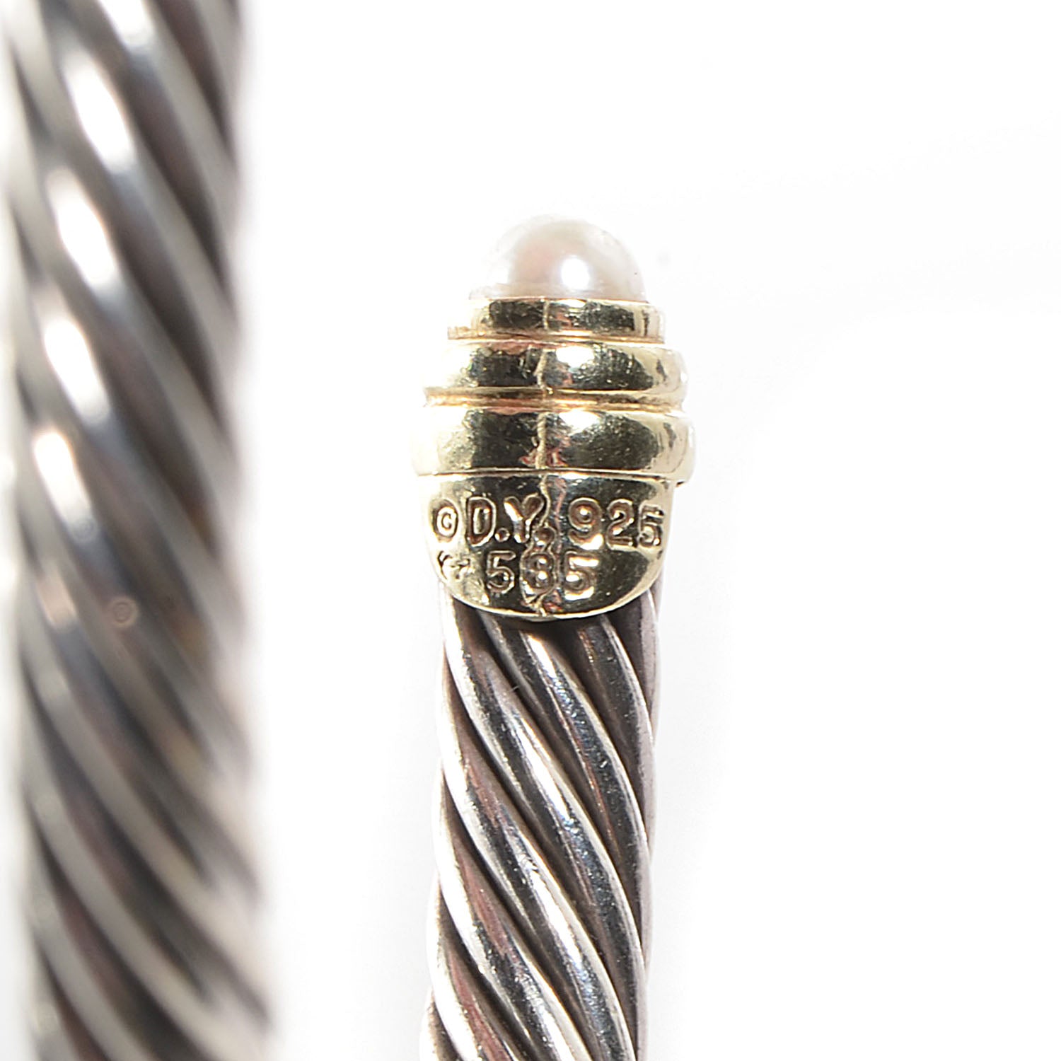 David Yurman Sterling Silver 14K Yellow Gold Pearl 5mm Cable Classics Bracelet 5 of 6