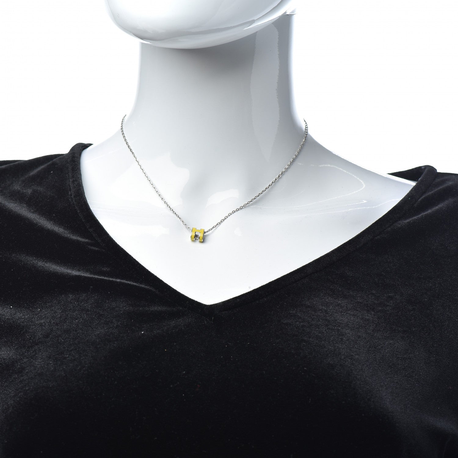 Hermes Lacquered Palladium Mini Pop H Pendant Necklace Jaune Sature 2 of 6
