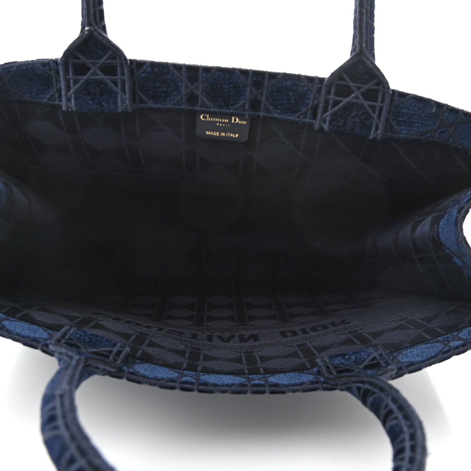 Christian Dior Velvet Cannage Large Book Tote Navy Blue 5 of 10