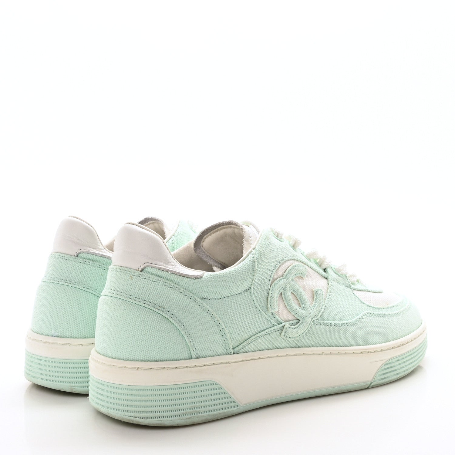 Chanel Cotton Sneakers 39 Light Turquoise White 5 of 9