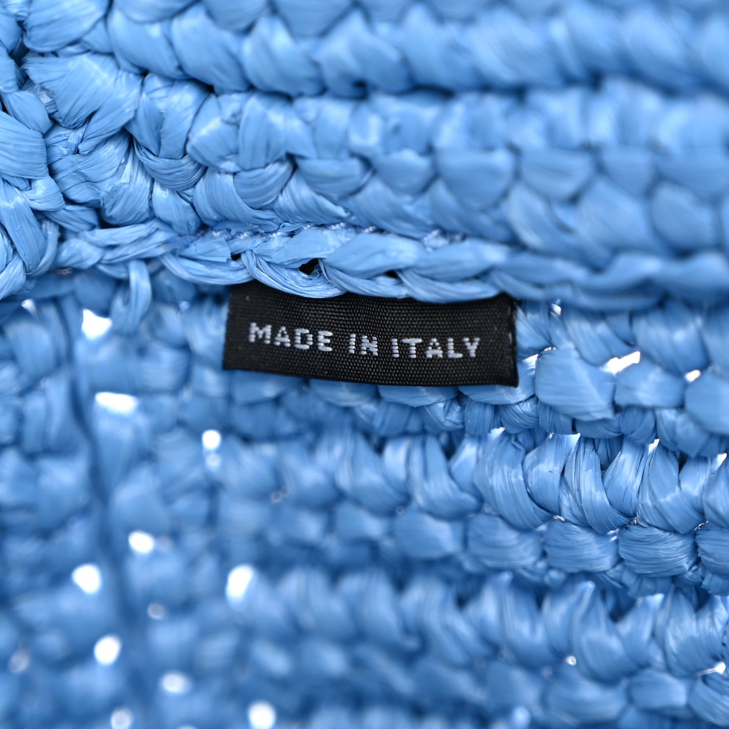 Yarn Raffia Effect Crochet Small Logo Tote Celeste Blue