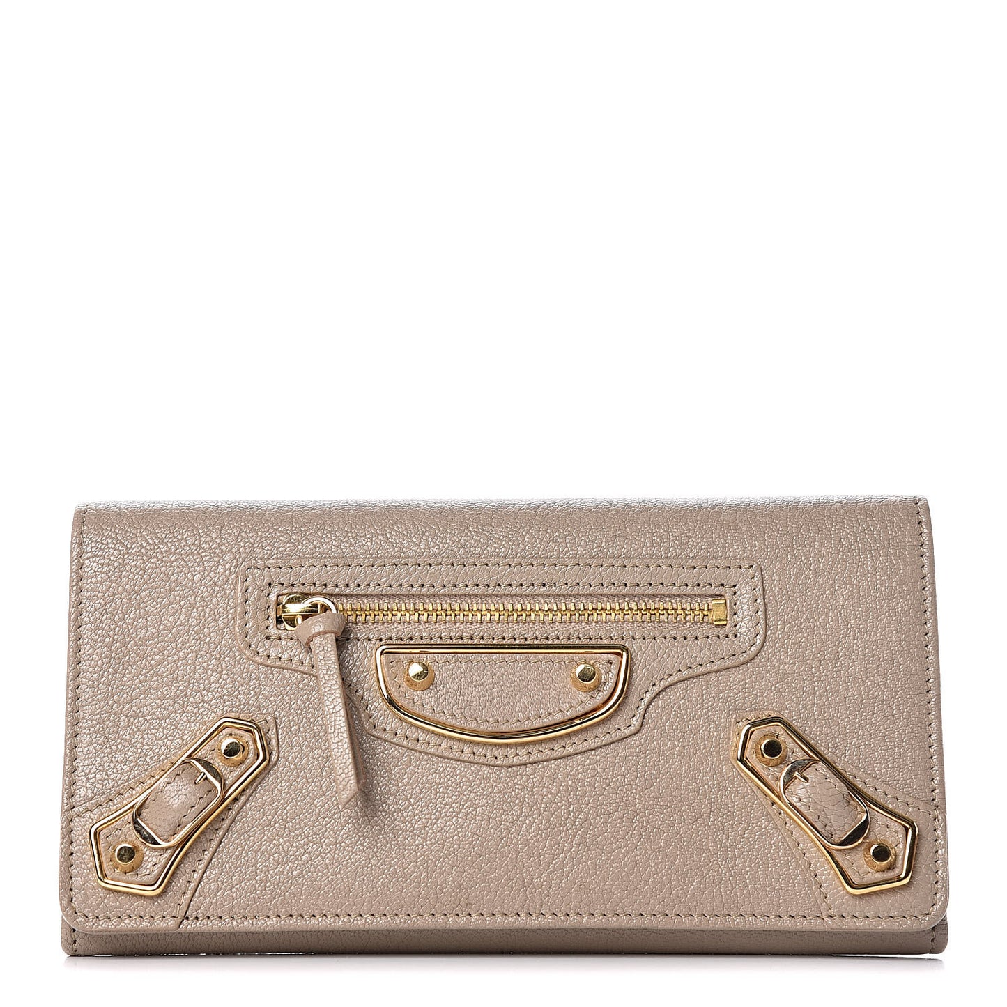 Chevre Gold Metallic Edge Hardware Money Wallet Gris Taupe