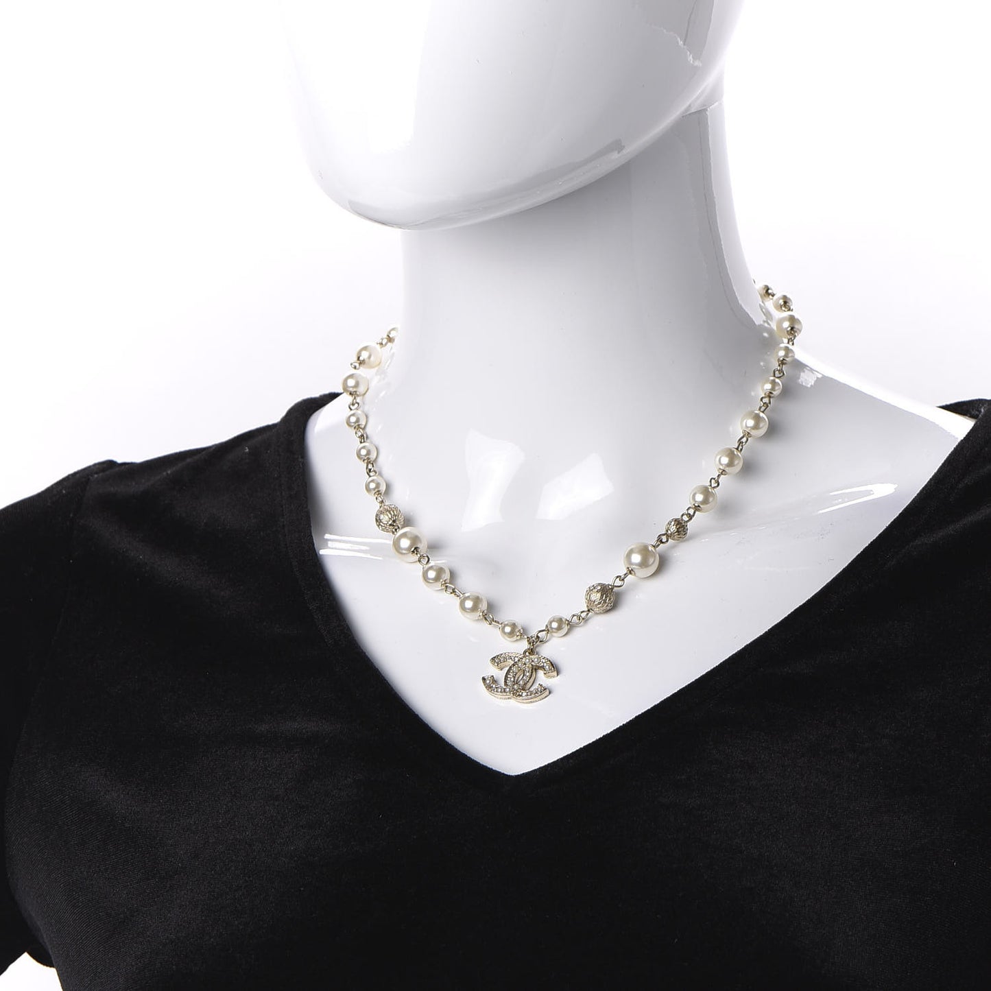 Strass Crystal Pearl Beaded CC Short Necklace Gold