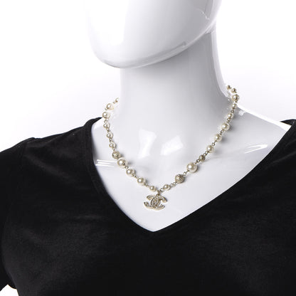 Chanel Strass Crystal Pearl Beaded CC Short Necklace Gold 2 of 6